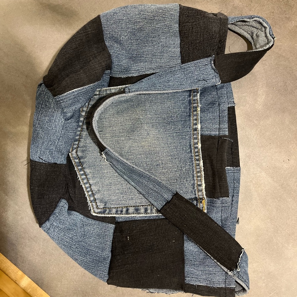 Patchwork Denim & Black Tote Bag